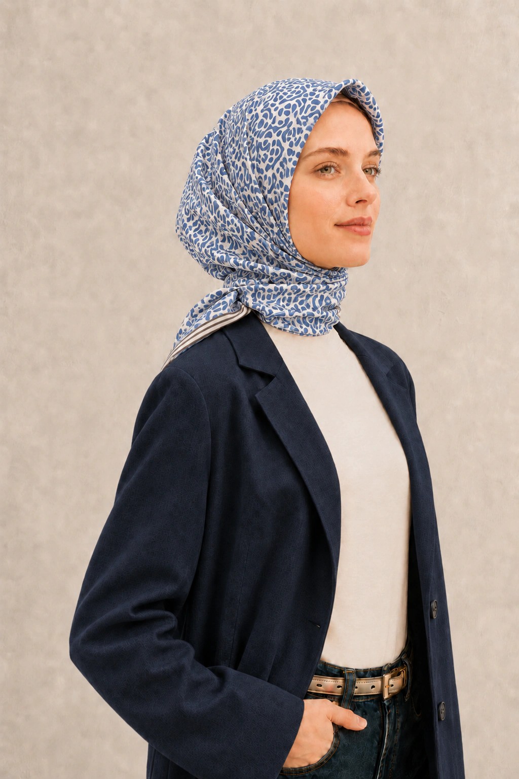 Monare Silkhome Eşarp - Soft Çizgi - Mavi 2