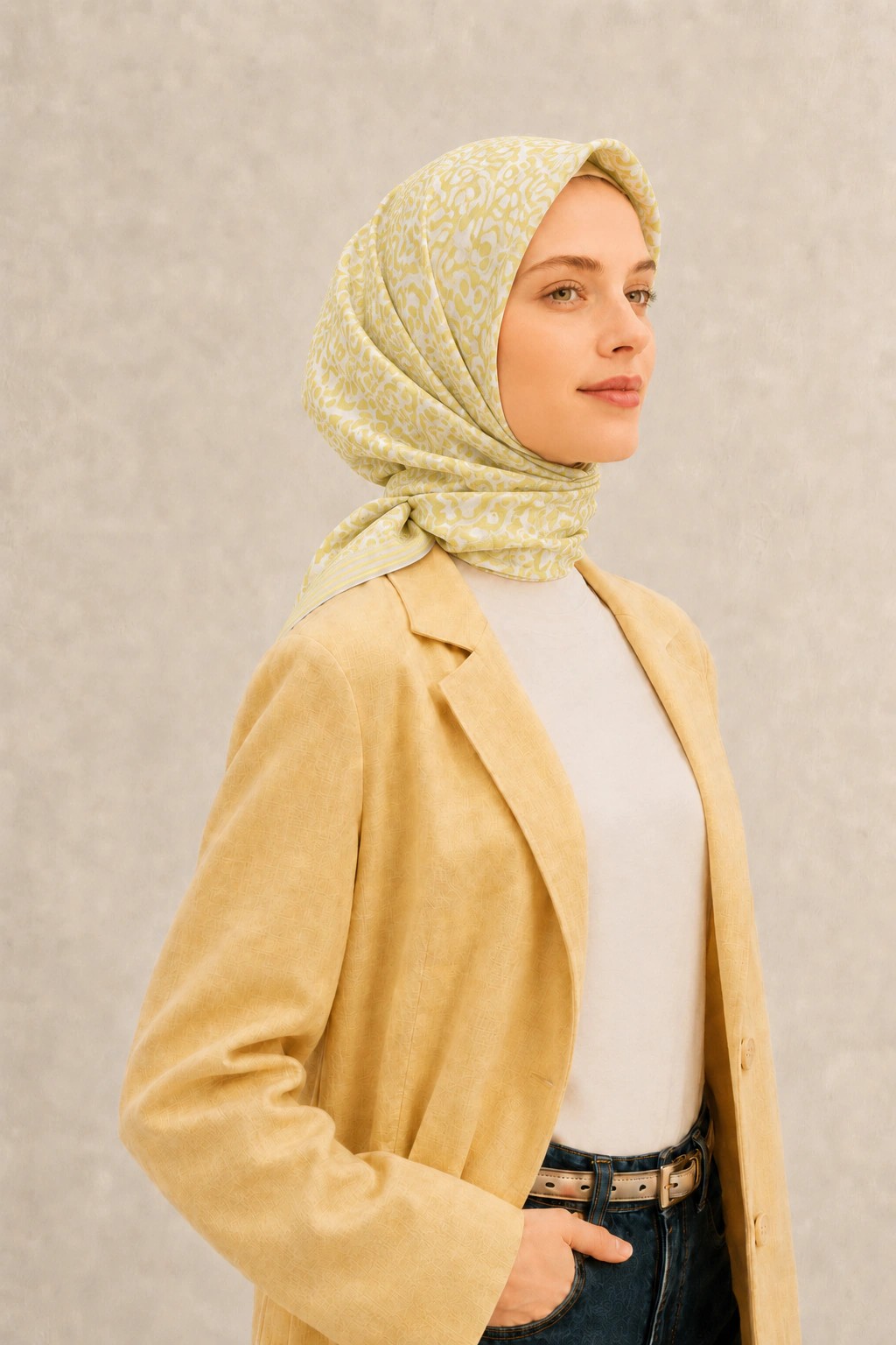 Monare Silkhome Eşarp - Soft Çizgi - Limon Sarı 2