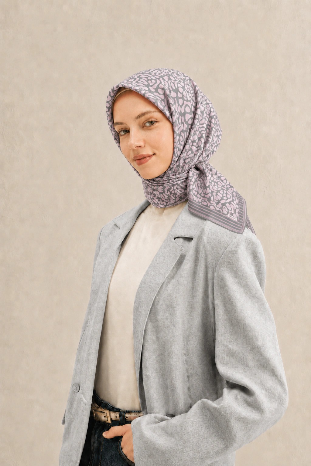 Monare Silkhome Eşarp - Soft Çizgi - Gri 1