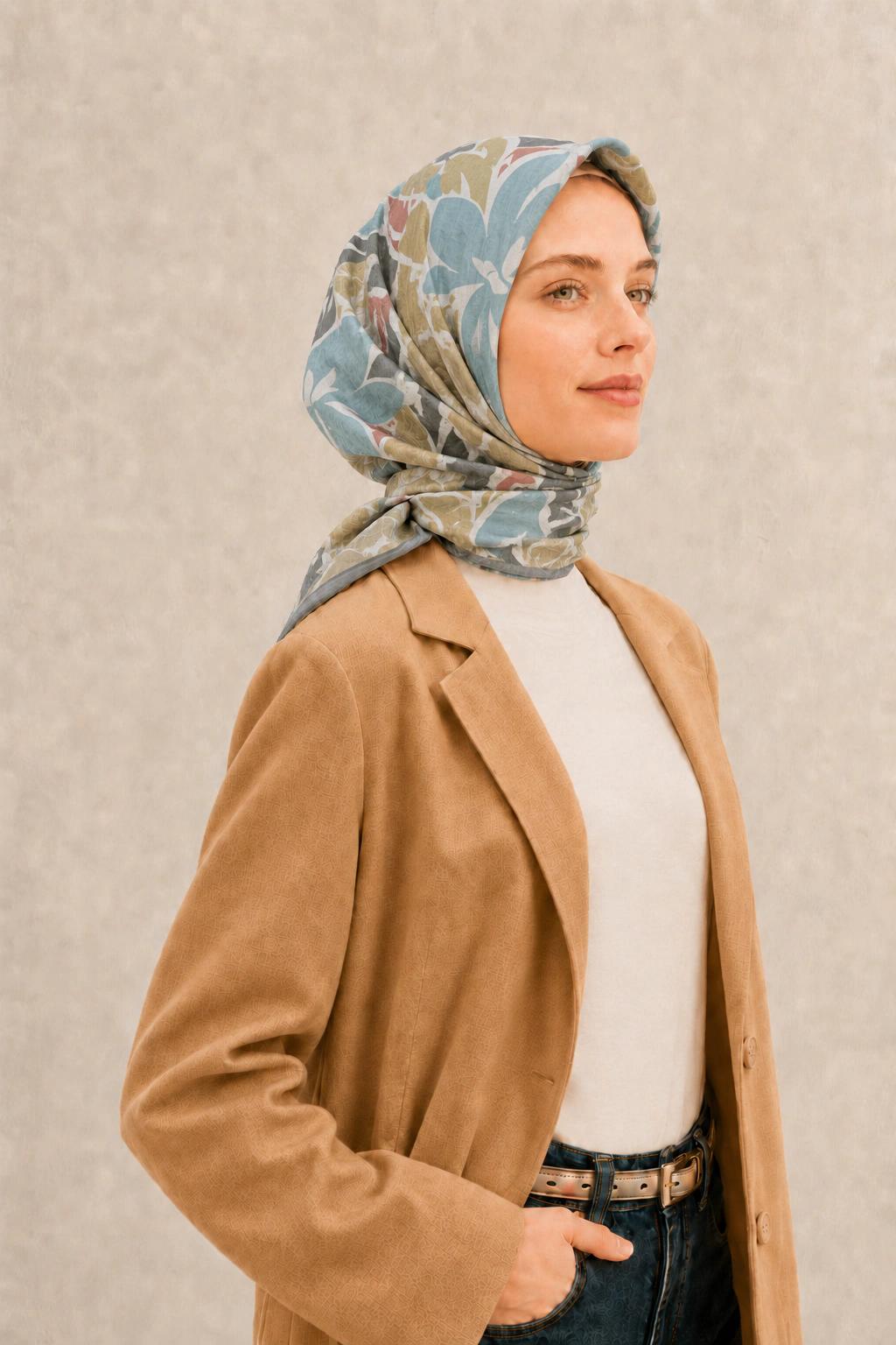 Belli Fresh Çiçek Tensel Eşarp - Mavi 2