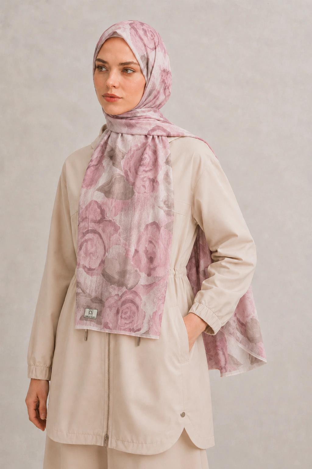 Camellia Scarfs Bambu Crash Şal - Pembe 2