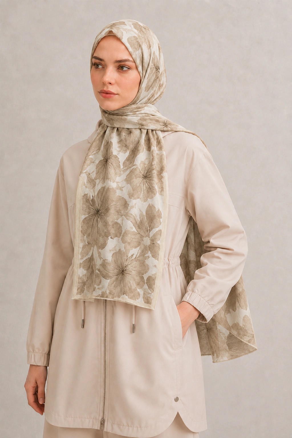 Camellia Scarf Rami Kumaş Şal - Taba 2