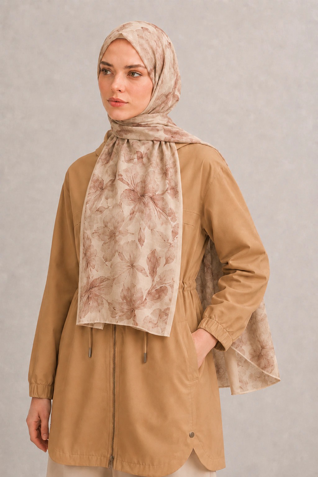 Camellia Scarf Rami Kumaş Şal - Pudra 2