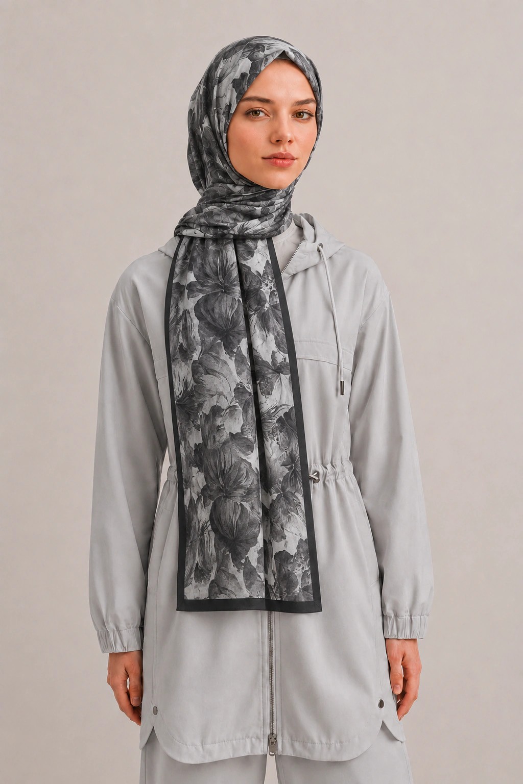 Camellia Scarf Rami Kumaş Şal - Siyah 1