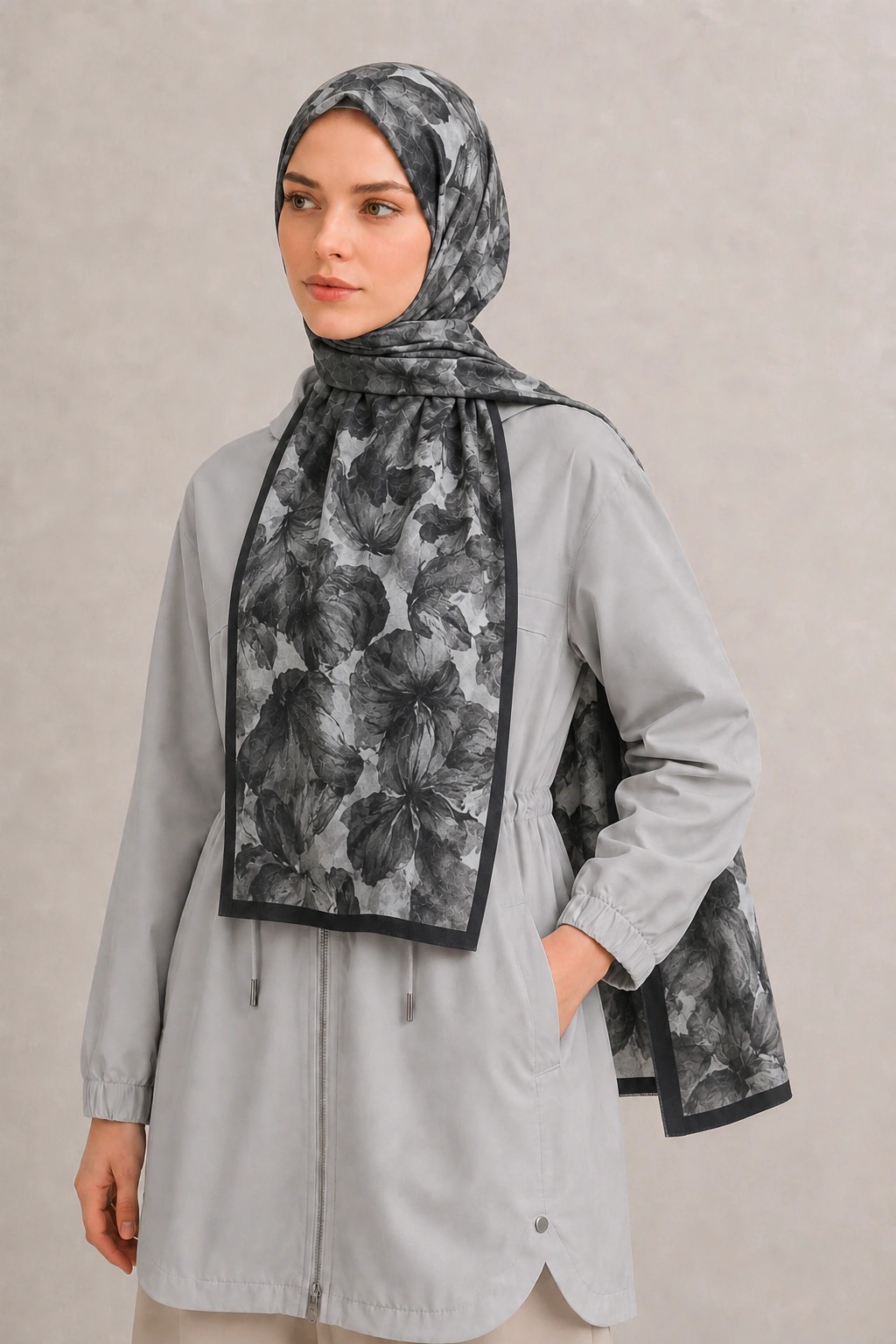 Camellia Scarf Rami Kumaş Şal - Siyah 2