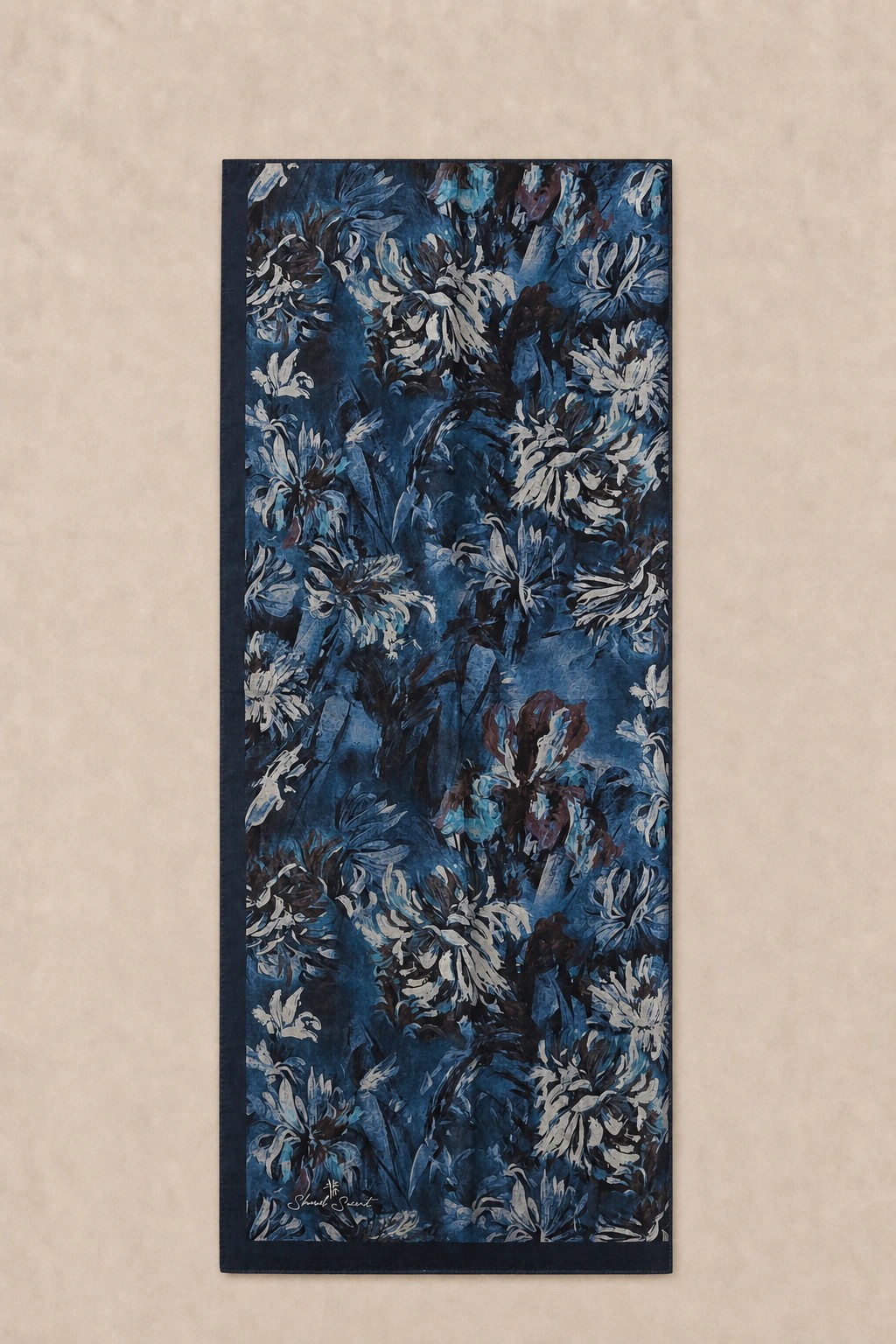 Shawl Secret Botanik Desenli Pamuk Şal - Lacivert 3
