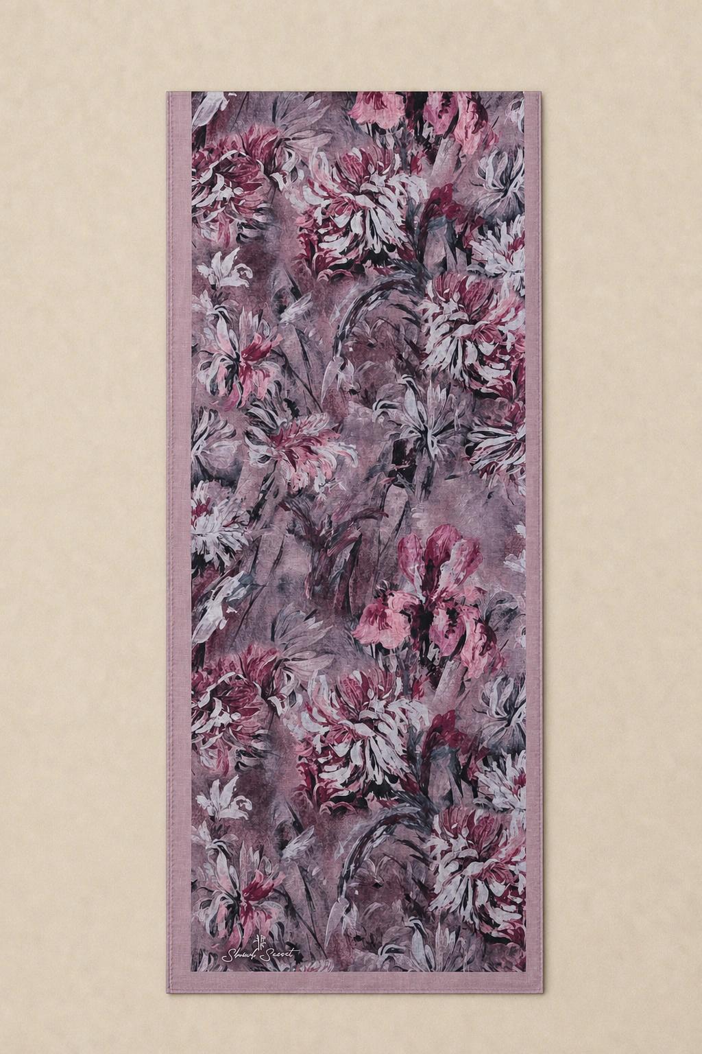 Shawl Secret Botanik Desenli Pamuk Şal - Mürdüm 3