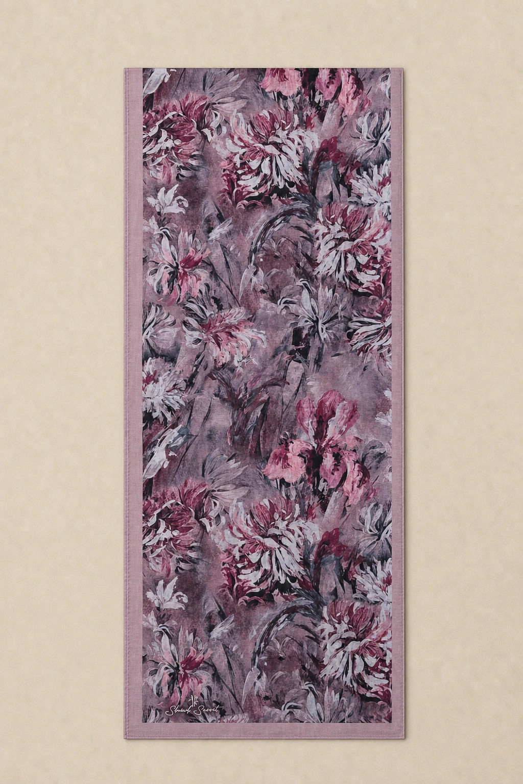 Shawl Secret Botanik Desenli Pamuk Şal - Mürdüm 3