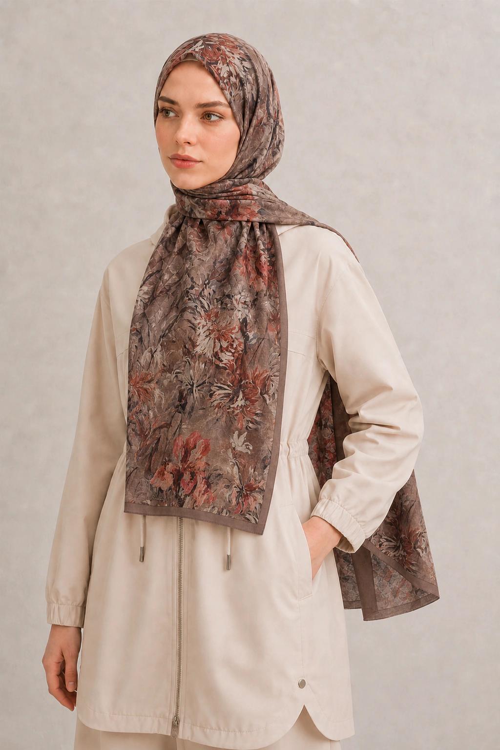 Shawl Secret Botanik Desenli Pamuk Şal - Gül Kurusu 2