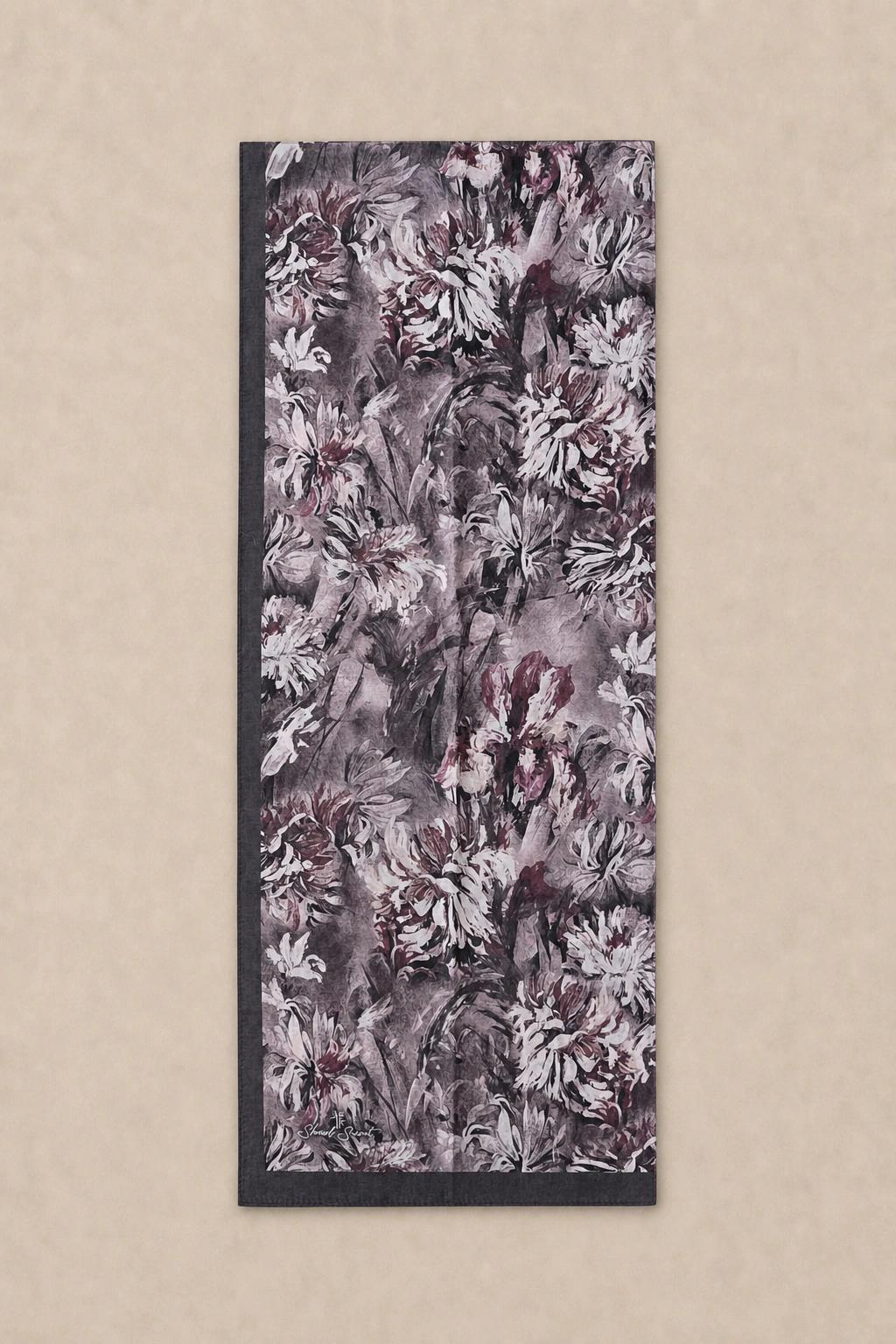 Shawl Secret Botanik Desenli Pamuk Şal - Lavanta Gri 3