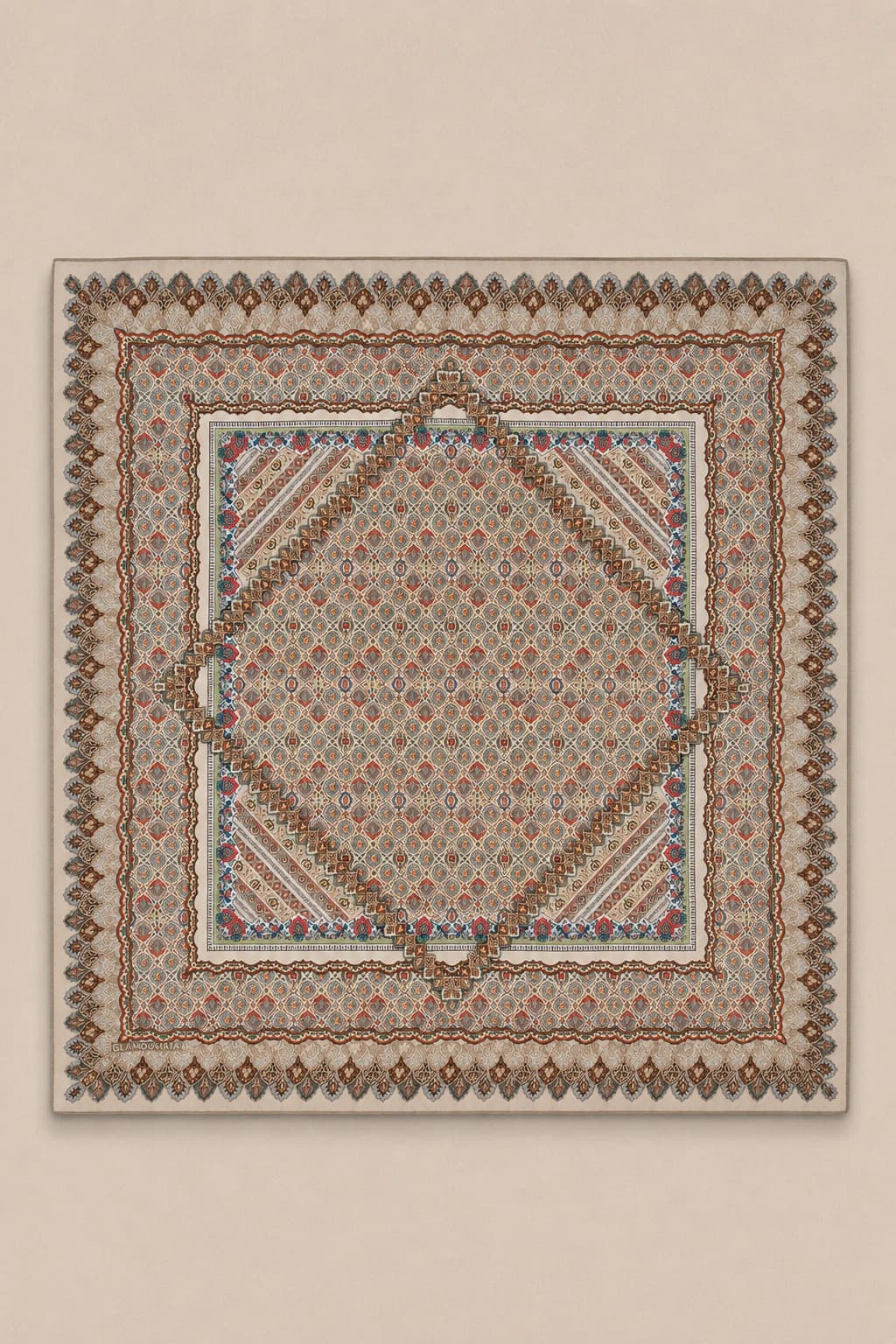 Glamouria Geometrik Çerçeve Desenli Viscon Eşarp - Vizon Kahve 3