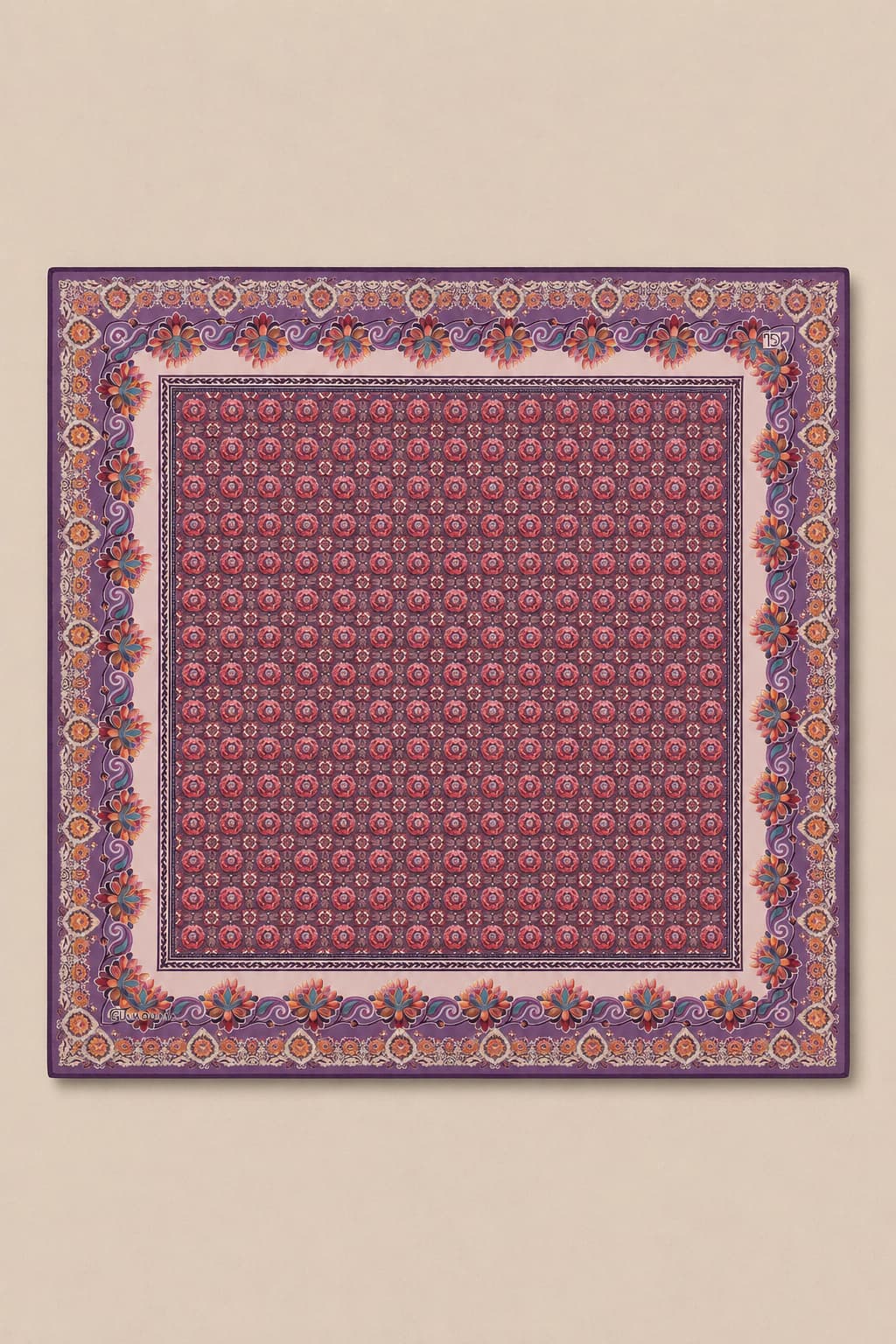 Glamouria Mini Madalyon Desenli Viscon Eşarp - Bordo Mor 3