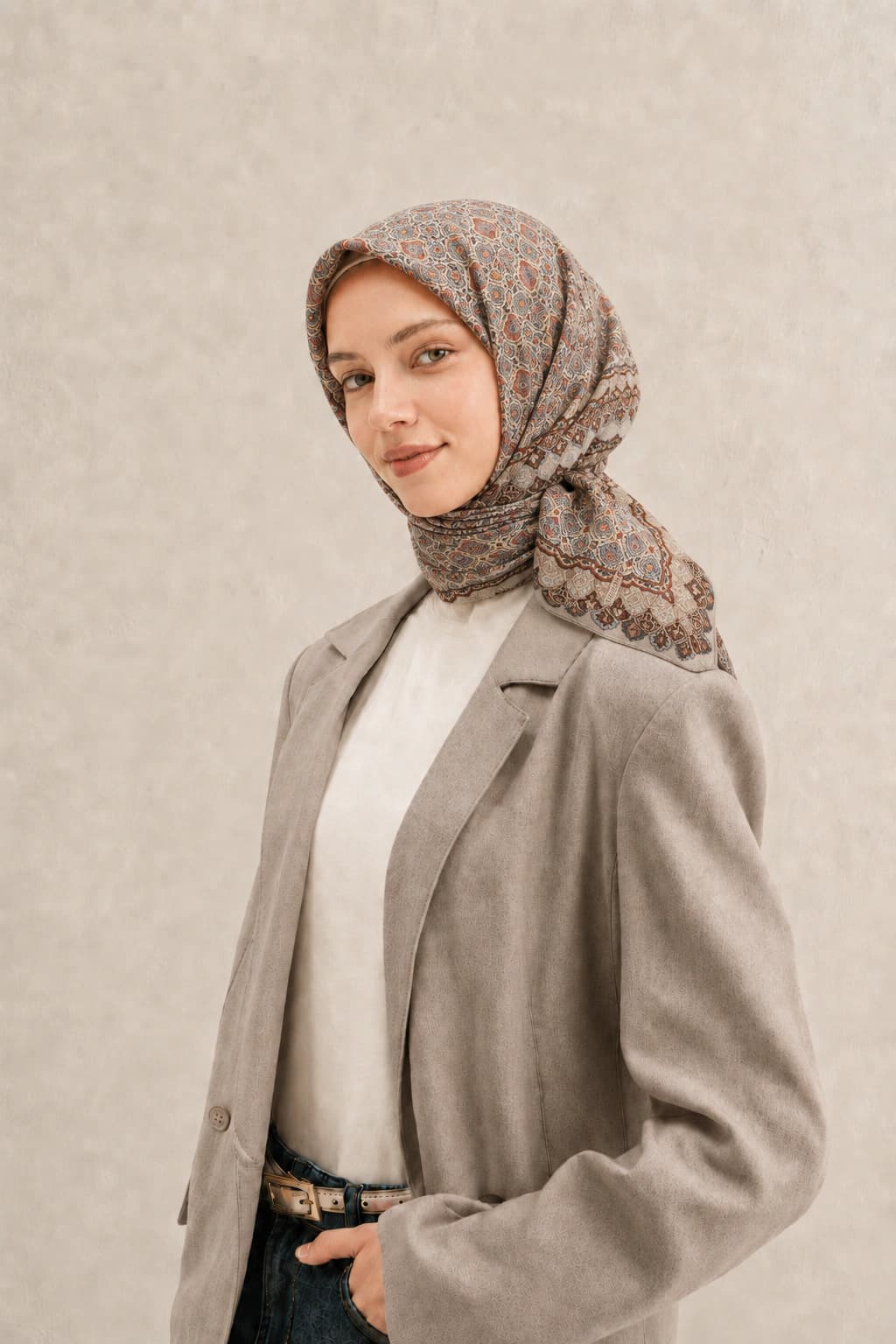 Glamouria Geometrik Çerçeve Desenli Viscon Eşarp