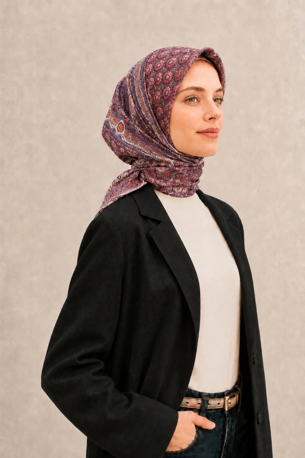 Glamouria Mini Madalyon Desenli Viscon Eşarp - Bordo Mor 2