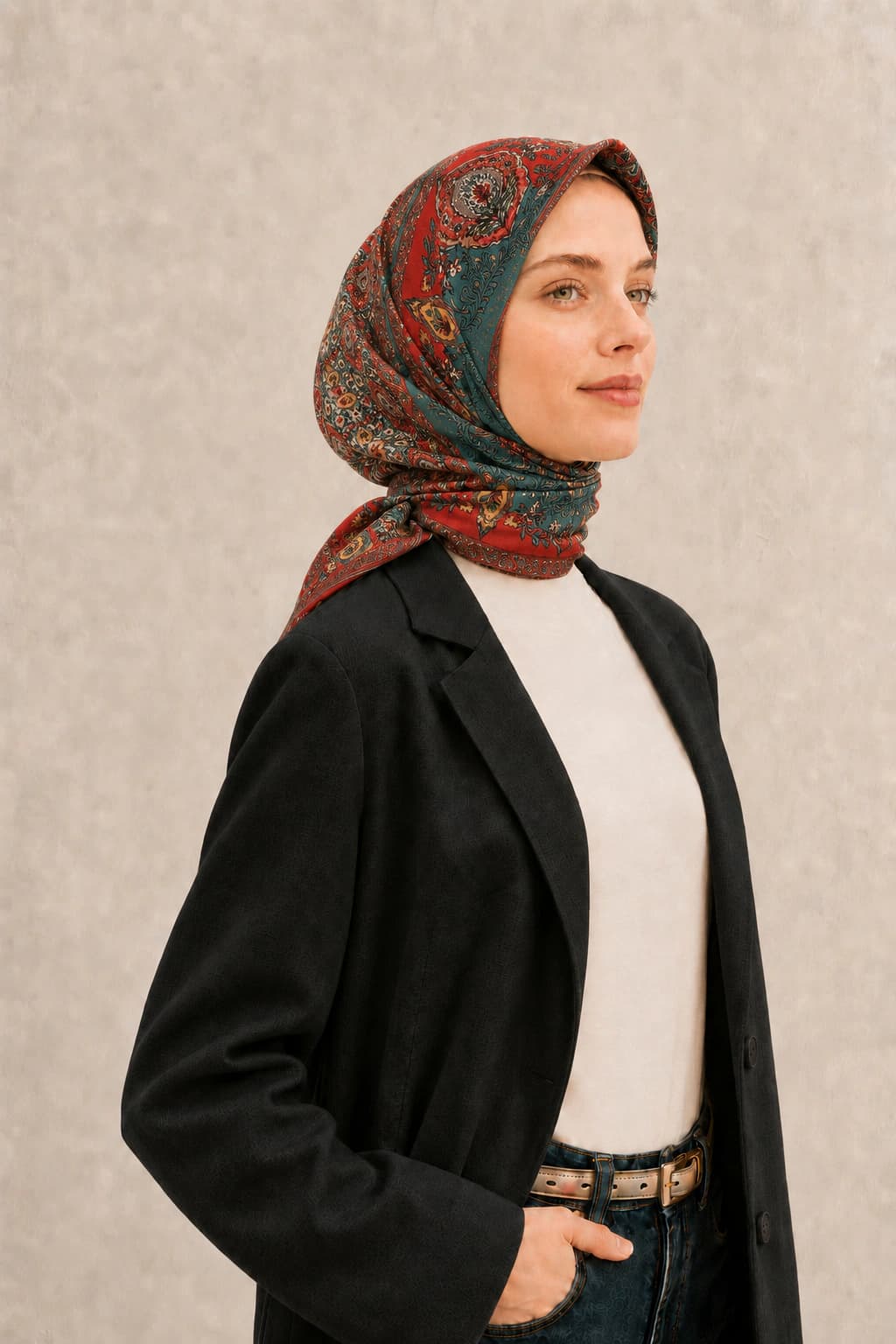 Glamouria Damla Motifli Viscon Eşarp - Kırmızı Zümrüt 2