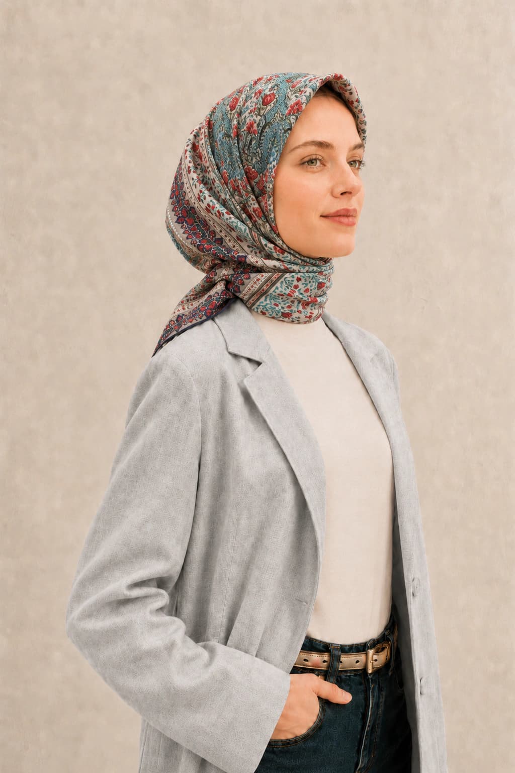 Glamouria Saray Çiçeği Desenli Viscon Eşarp - Turkuaz Mercan 2