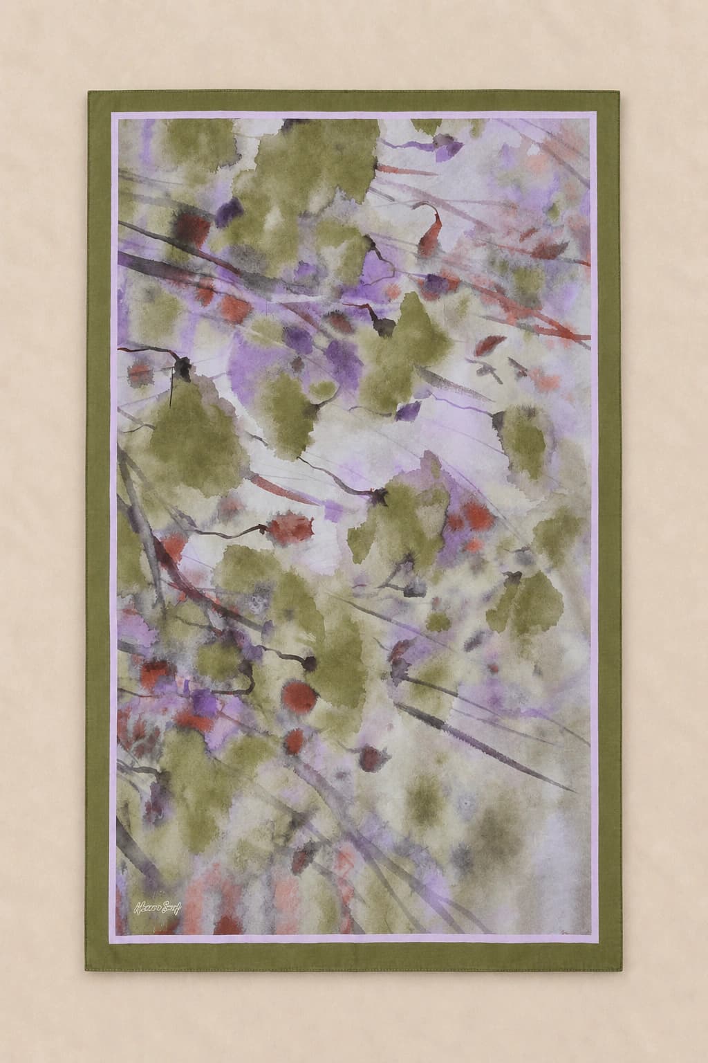 Harem Scarf Suluboya Çiçek Desenli Tensel Şal - Haki Lila 3