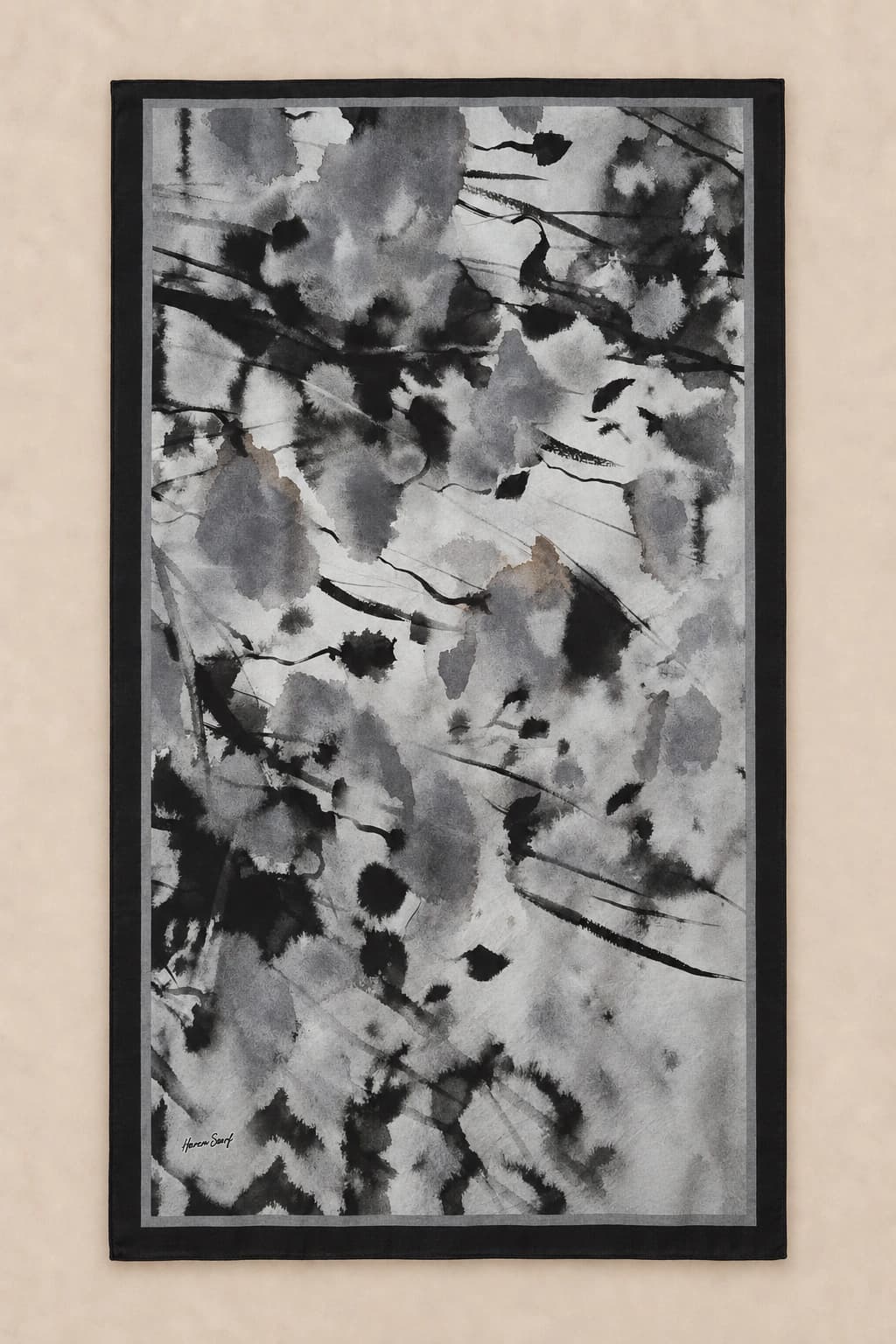 Harem Scarf Suluboya Çiçek Desenli Tensel Şal - Siyah Gri 3