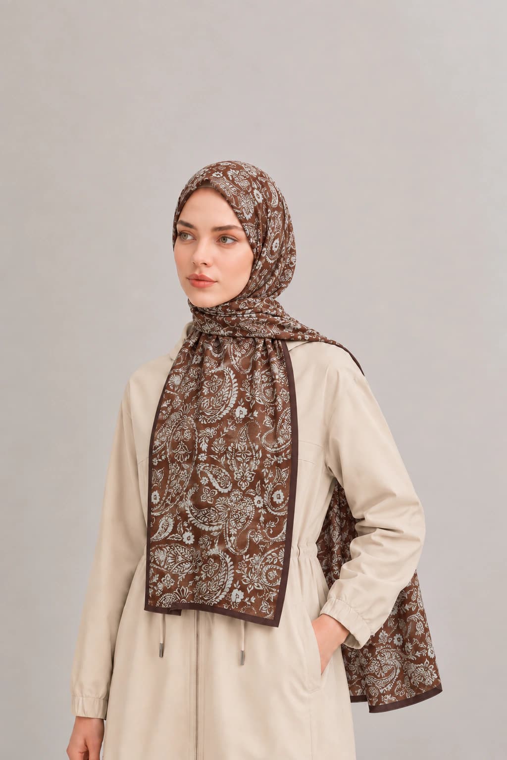 Harem Scarf Paisley Çiçek Desenli Tensel Şal - Bordo Ekru 2