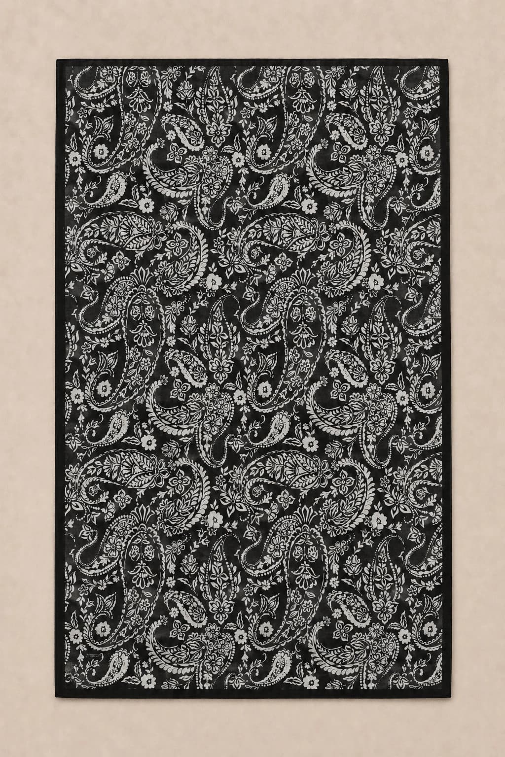 Harem Scarf Paisley Çiçek Desenli Tensel Şal - Siyah Ekru 3