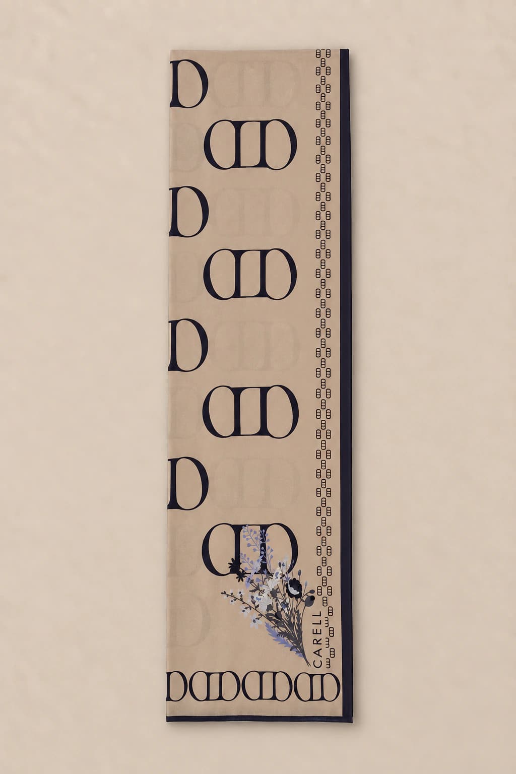 Carell Elegance Monogram Floş Viskon Şal - Ekru Lacivert 3