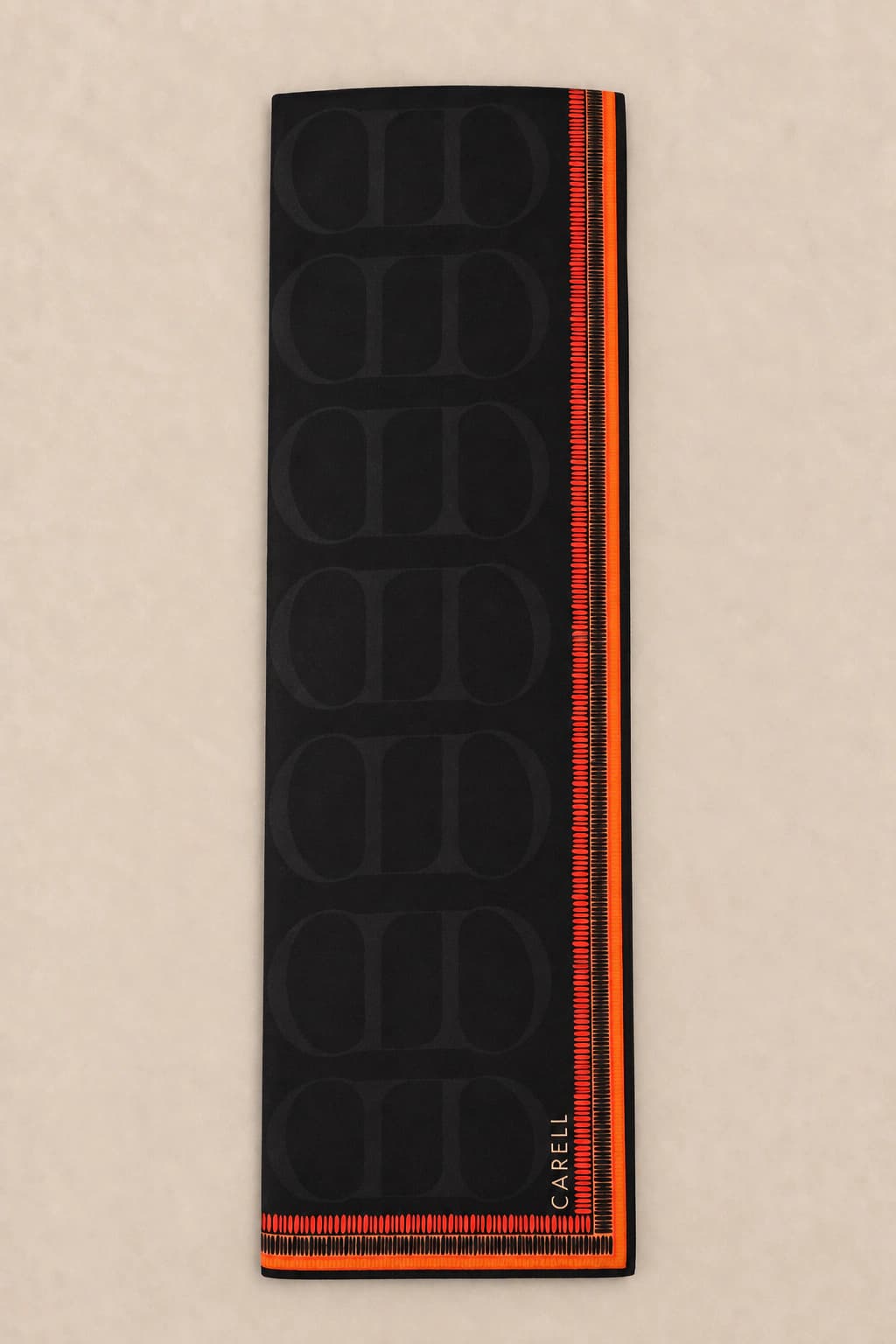 Carell Side Monogram Floş Viskon Şal - Siyah Turuncu 3