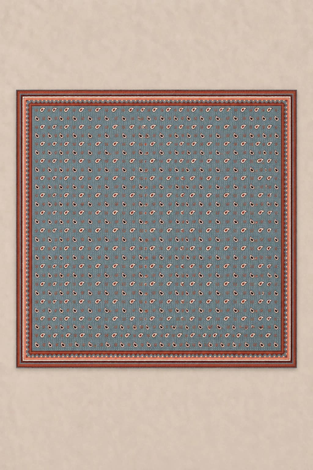 LuvénSara Monogramlı Damla Desenli Viskon Tencel Eşarp - Mavi Kiremit 3