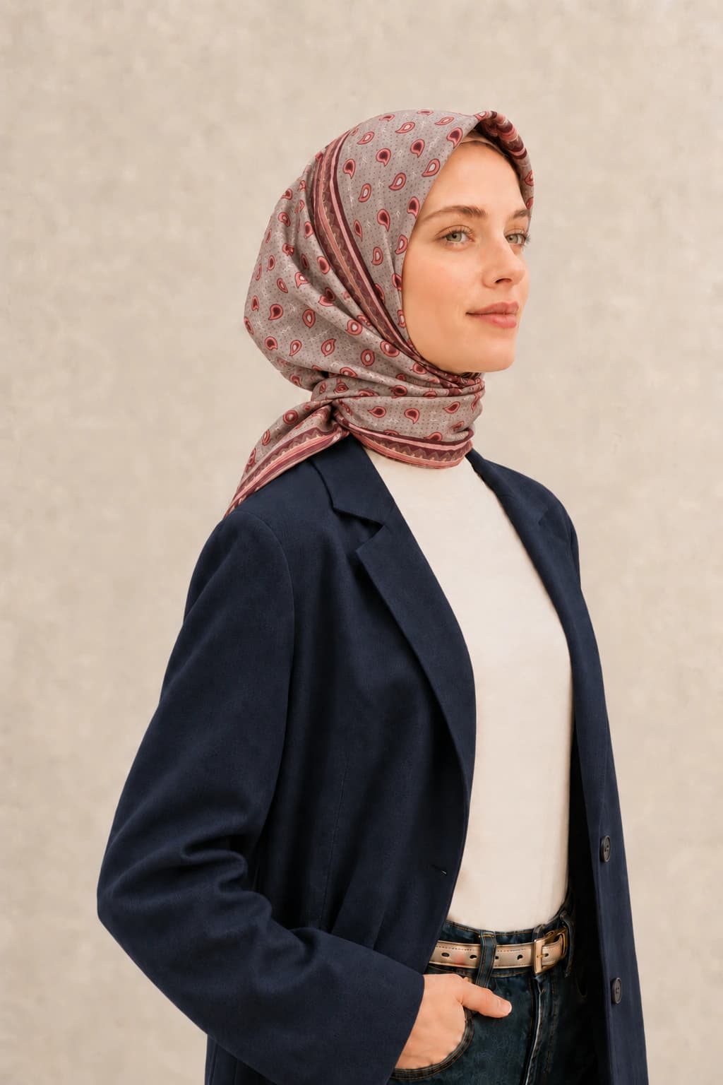 LuvénSara Monogramlı Damla Desenli Viskon Tencel Eşarp - Pembe 2