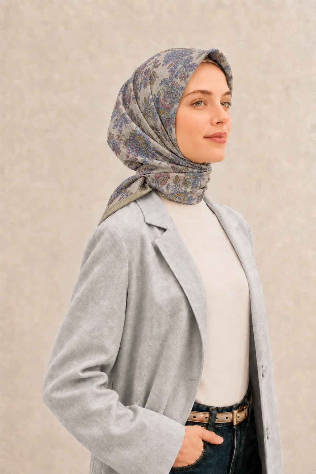 Belli Fresh Rozy Botanik Bahçe Tensel Eşarp - Taş Mavi 2