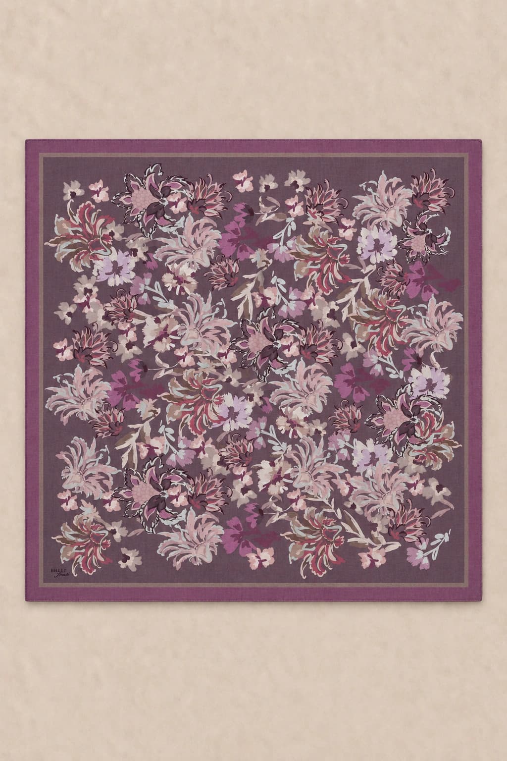 Belli Fresh Rozy Floral Buket Tensel Eşarp - Mürdüm 3