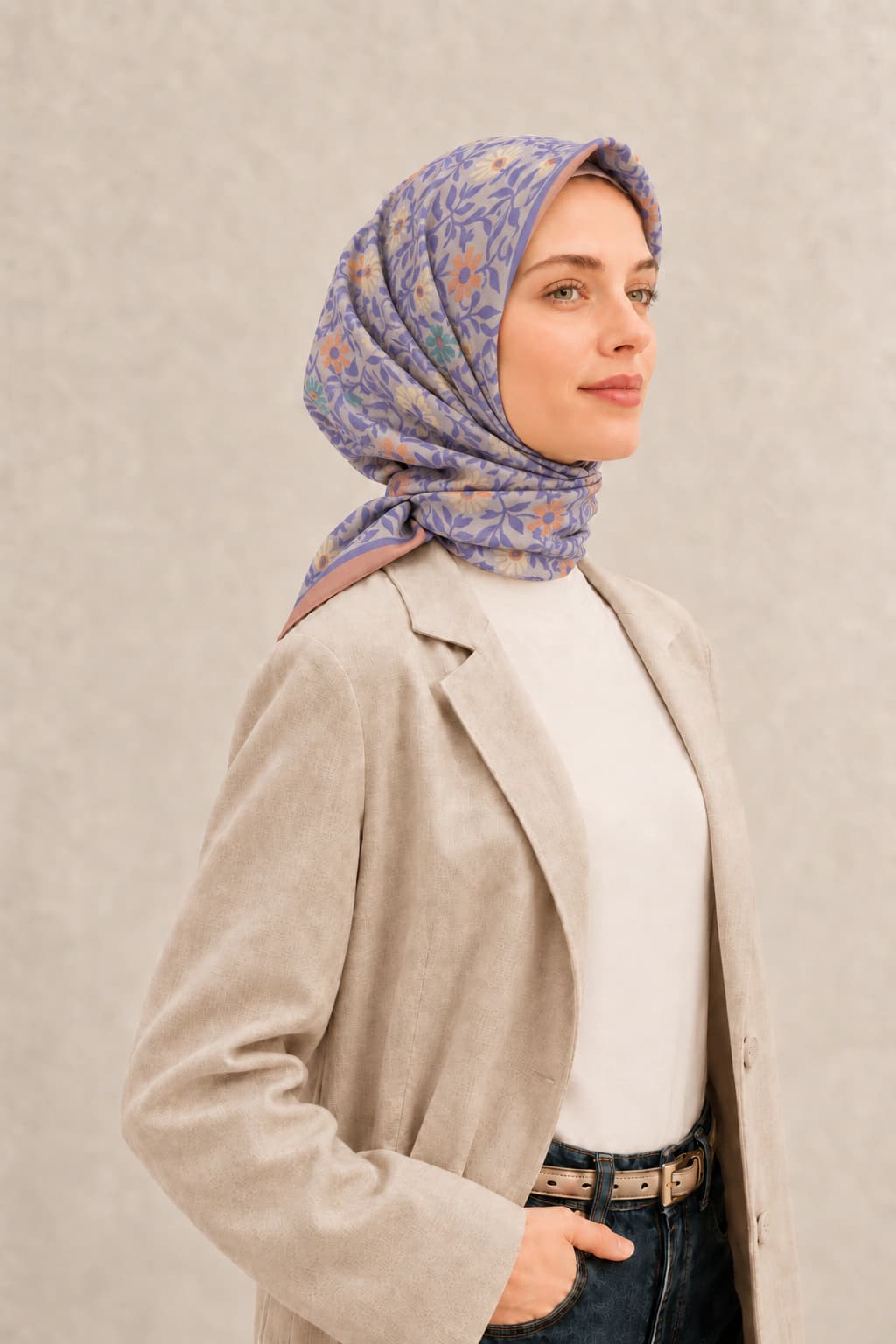 Belli Fresh Rozy Mini Çiçek Tensel Eşarp - Lila Somon 2