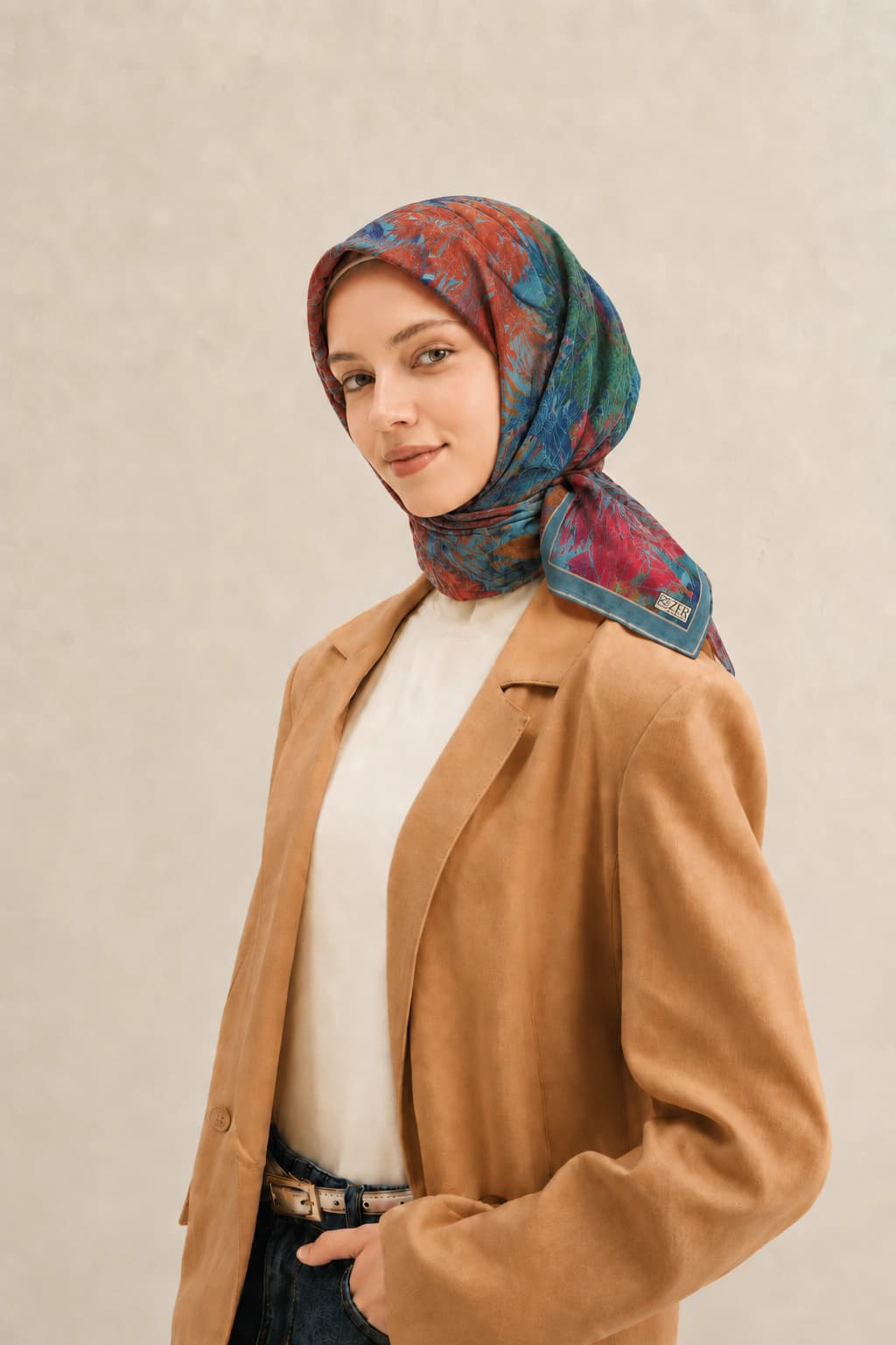 Zer Scarfs Botanik Blok Desenli Soft Pamuk Eşarp