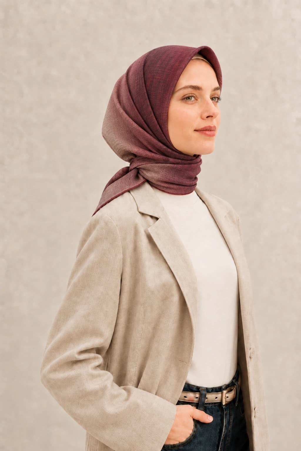 La Boutique Degrade Dokulu Tensel Eşarp - Mürdüm Gül Kurusu 2