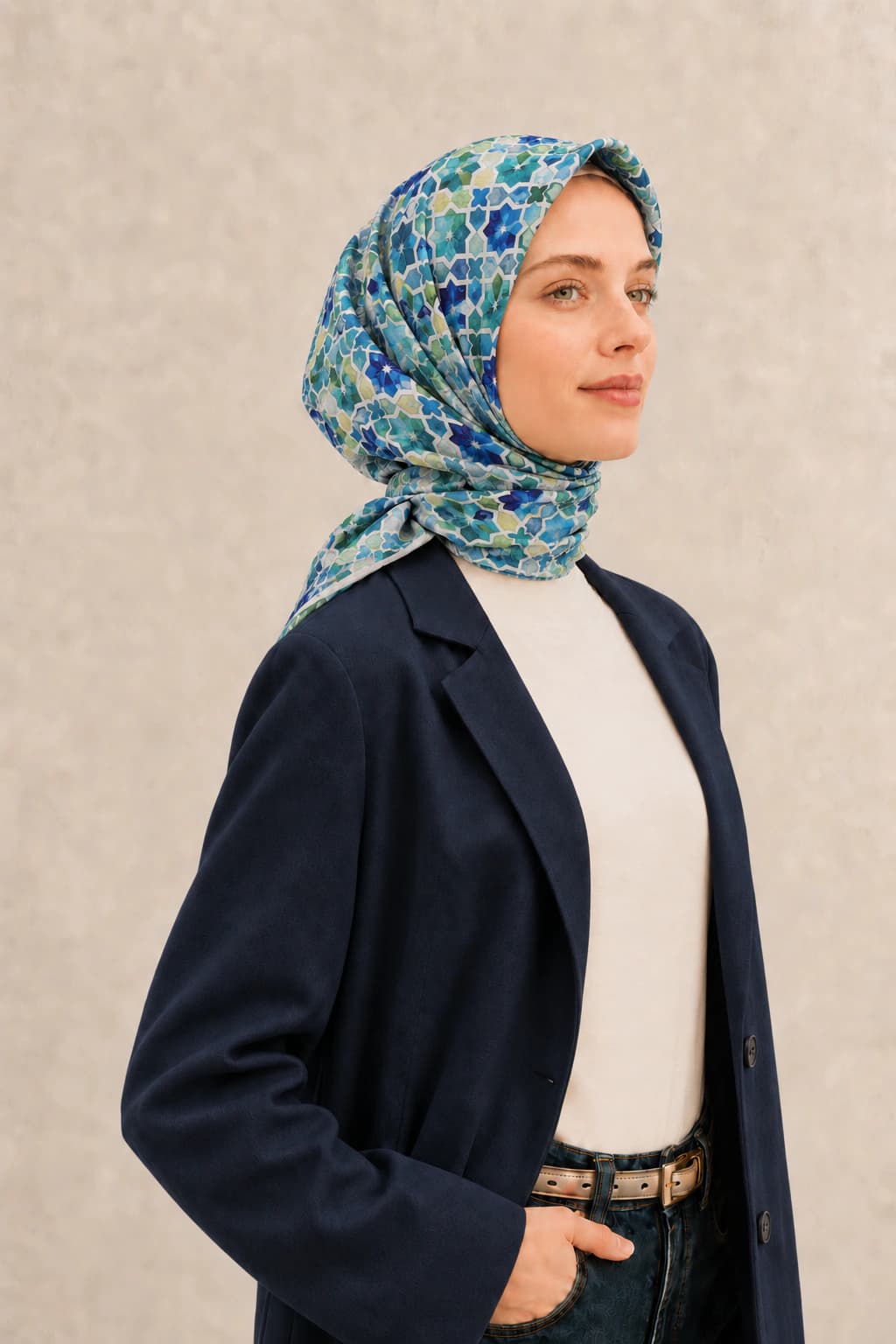 La Boutique Mozaik Desenli Tensel Eşarp - Turkuaz Yeşil 2