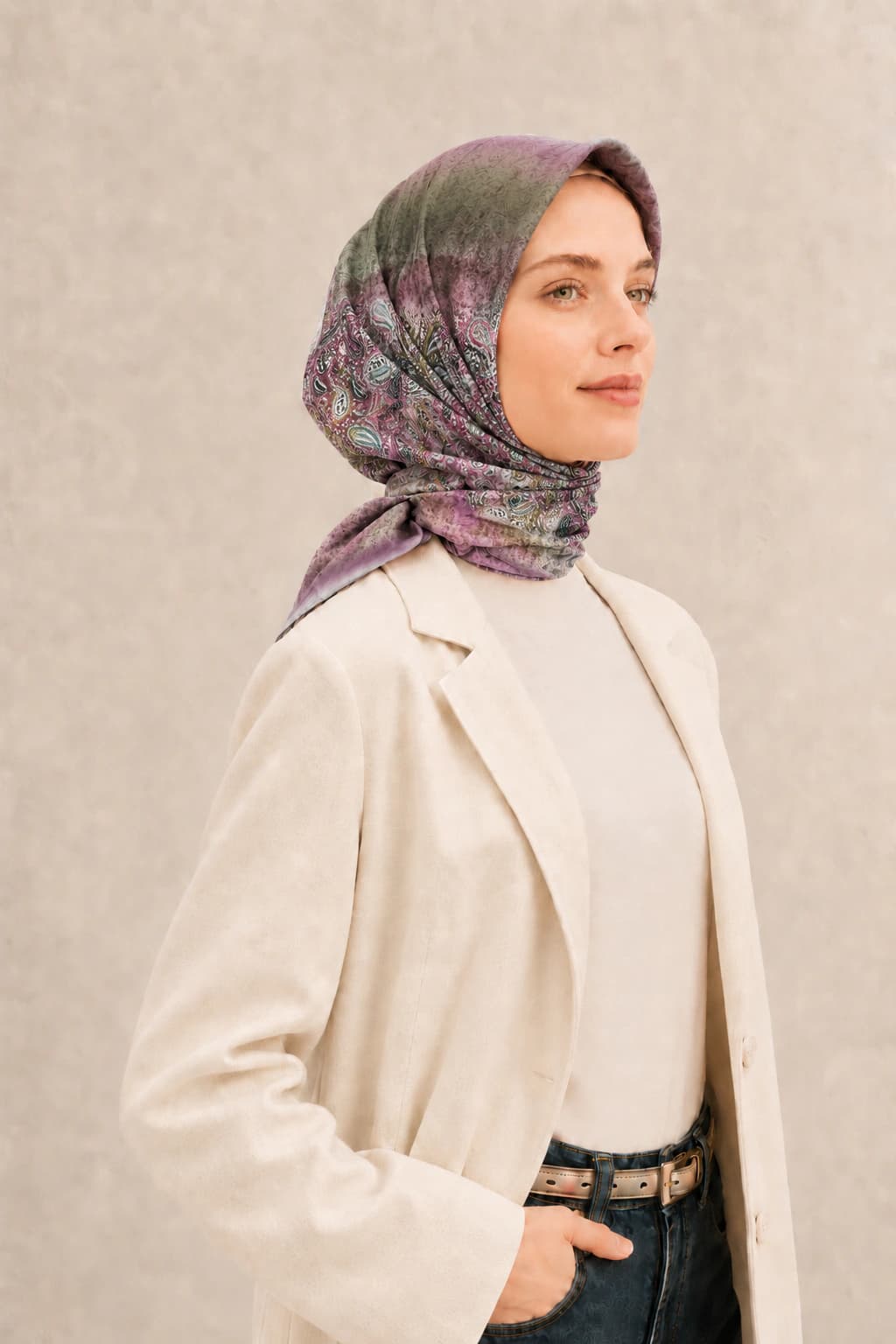 La Boutique Paisley Degrade Tensel Eşarp - Gül Kurusu Haki 2