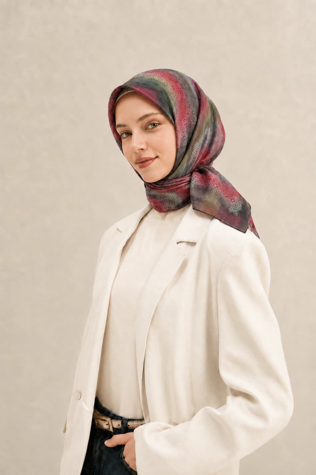 La Boutique Konsantrik Çerçeve Desenli Tensel Eşarp - Bordo Haki