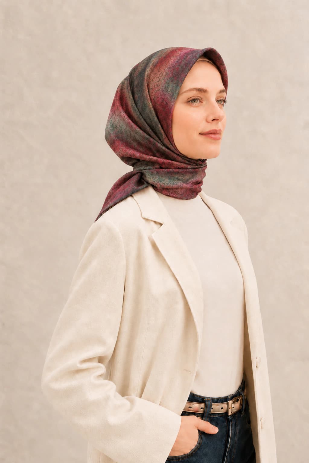 La Boutique Konsantrik Çerçeve Desenli Tensel Eşarp - Bordo Haki 2
