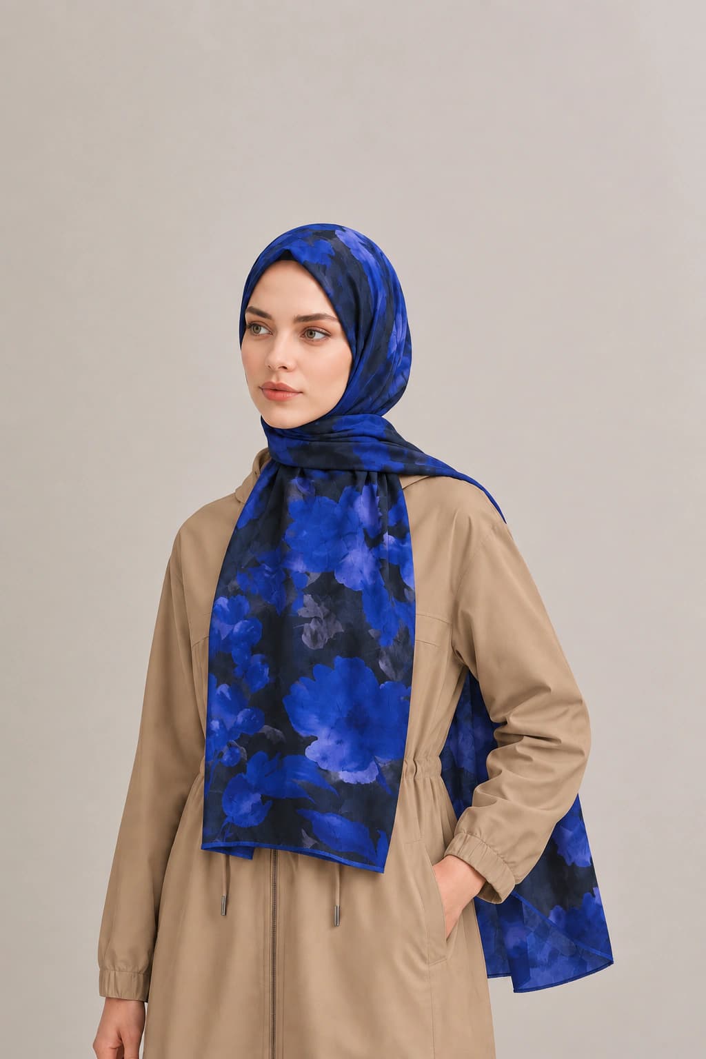 La Boutique Güz Yaz Floral ve Soyut Bambu Şal - Siyah Saks 2