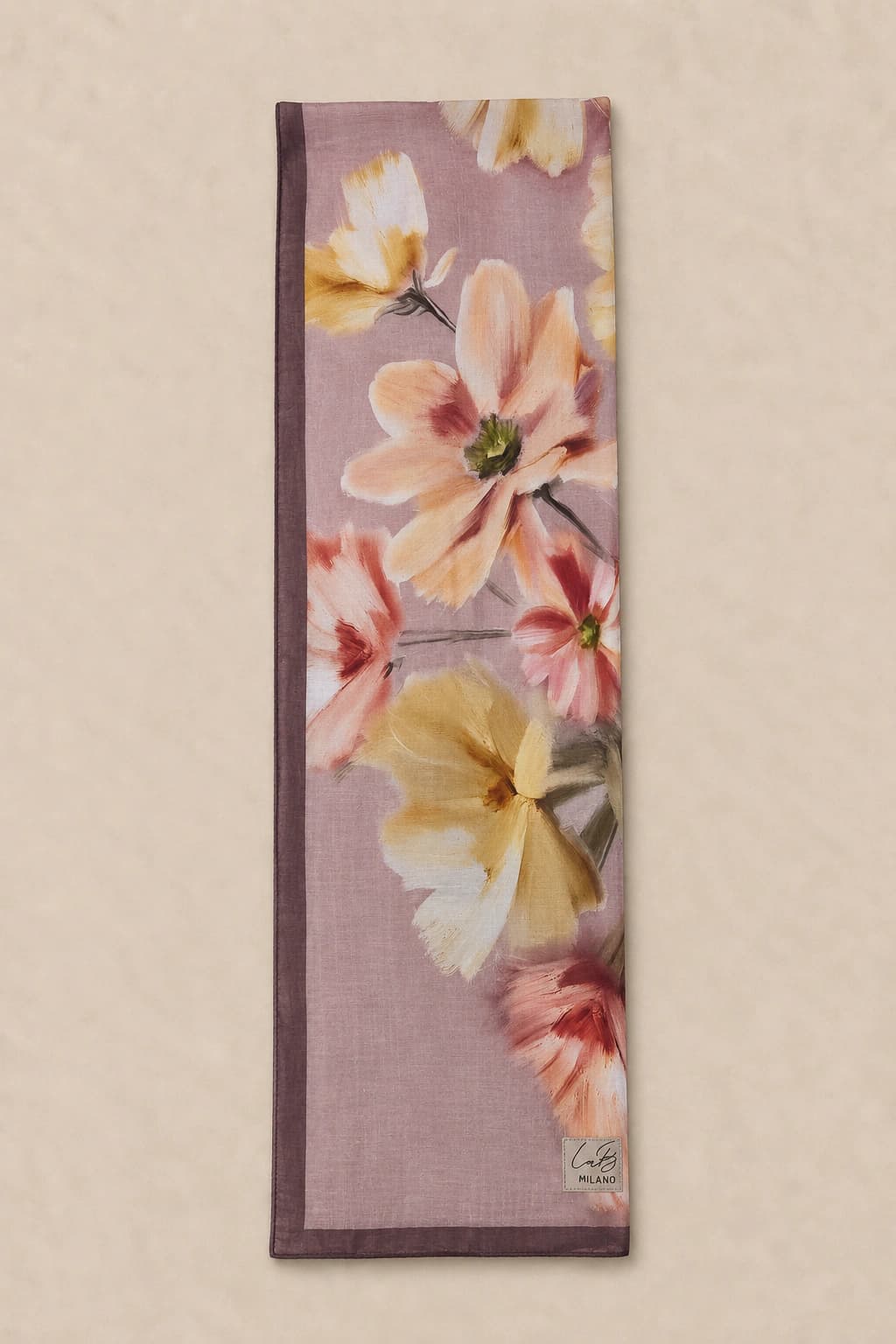 La Boutique Güz Yaz Floral ve Soyut Bambu Şal - Pudra Vizon 3
