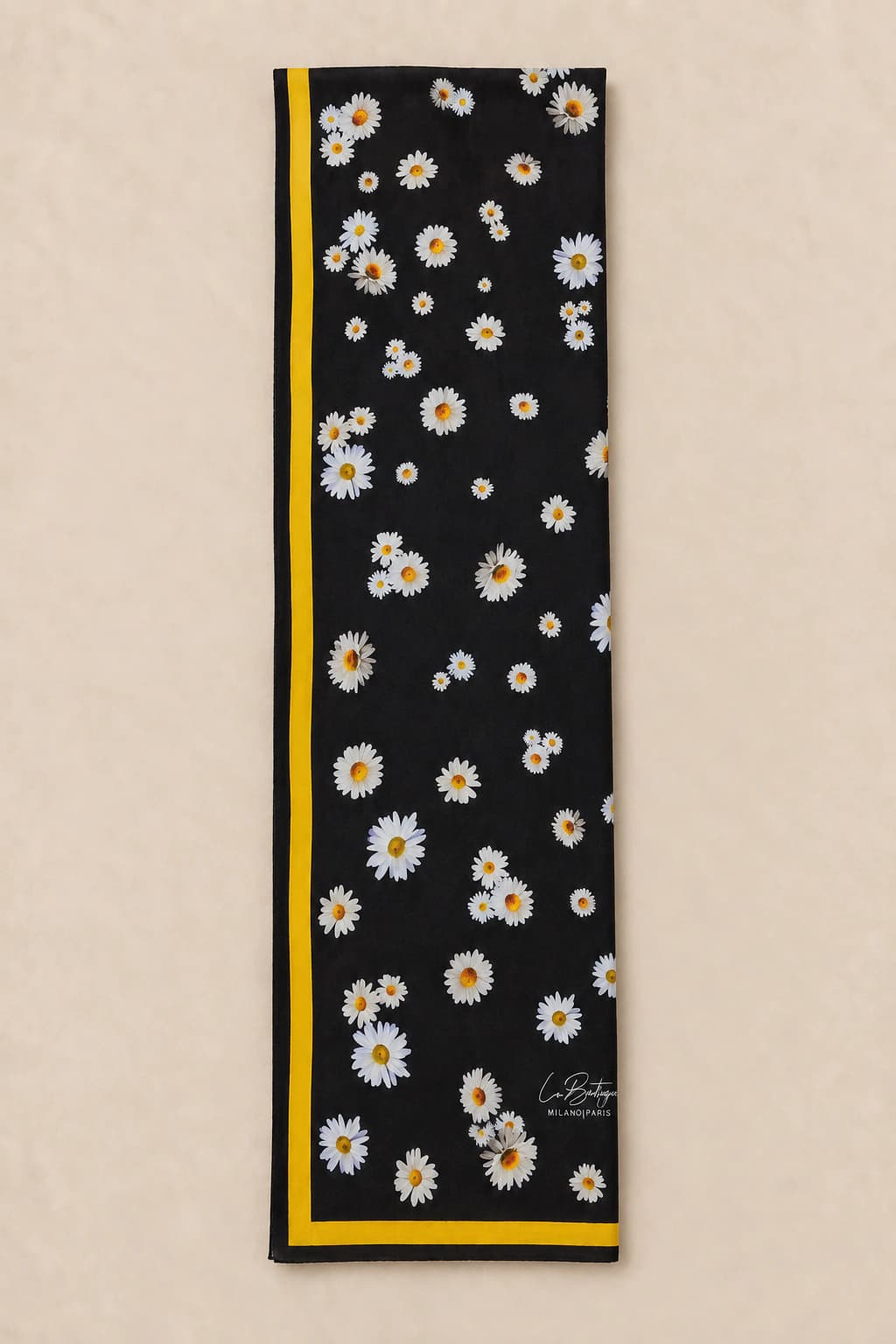 La Boutique Güz Yaz Floral ve Soyut Bambu Şal - Siyah Hardal 3