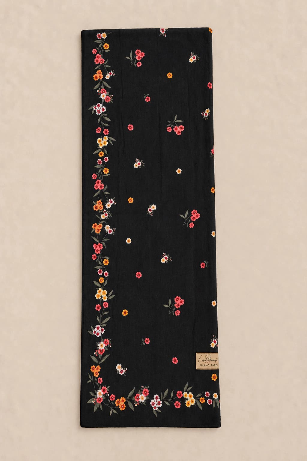 La Boutique Güz Yaz Floral ve Soyut Bambu Şal - Siyah Mercan 3