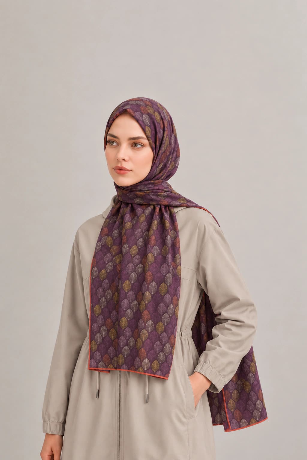 La Boutique Güz Yaz Geometrik Bambu Şal - Mor Kiremit 2