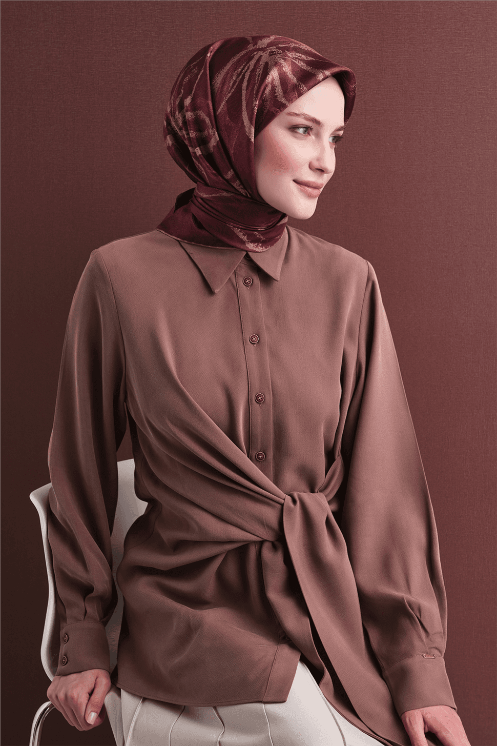 Armine Saf İpek Twill Eşarp 9600D - Bordo 1