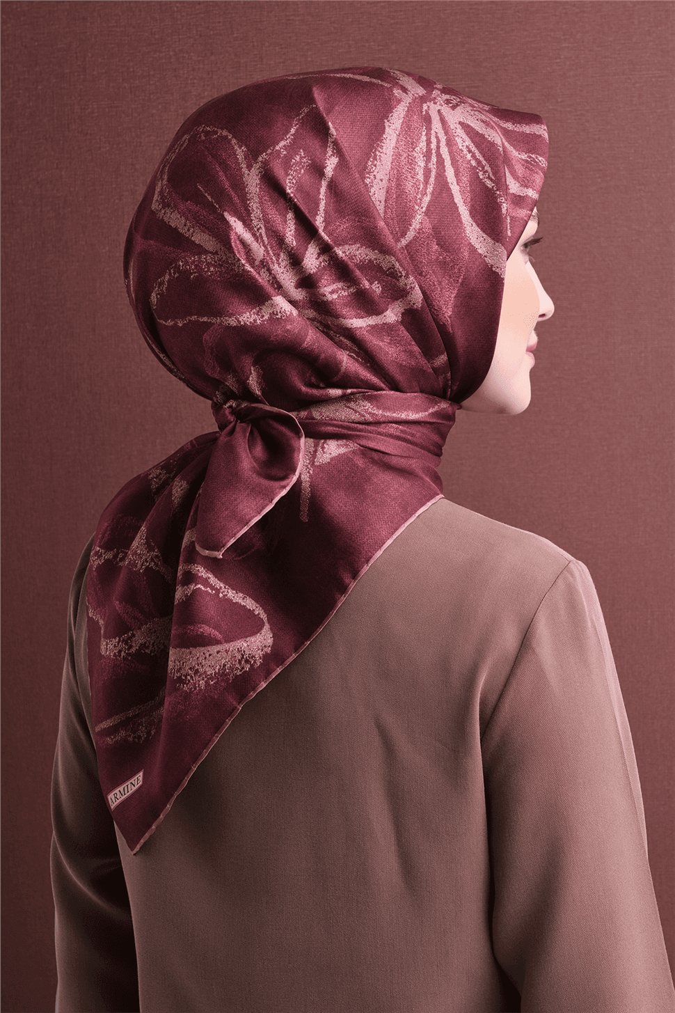 Armine Saf İpek Twill Eşarp 9600D - Bordo 4