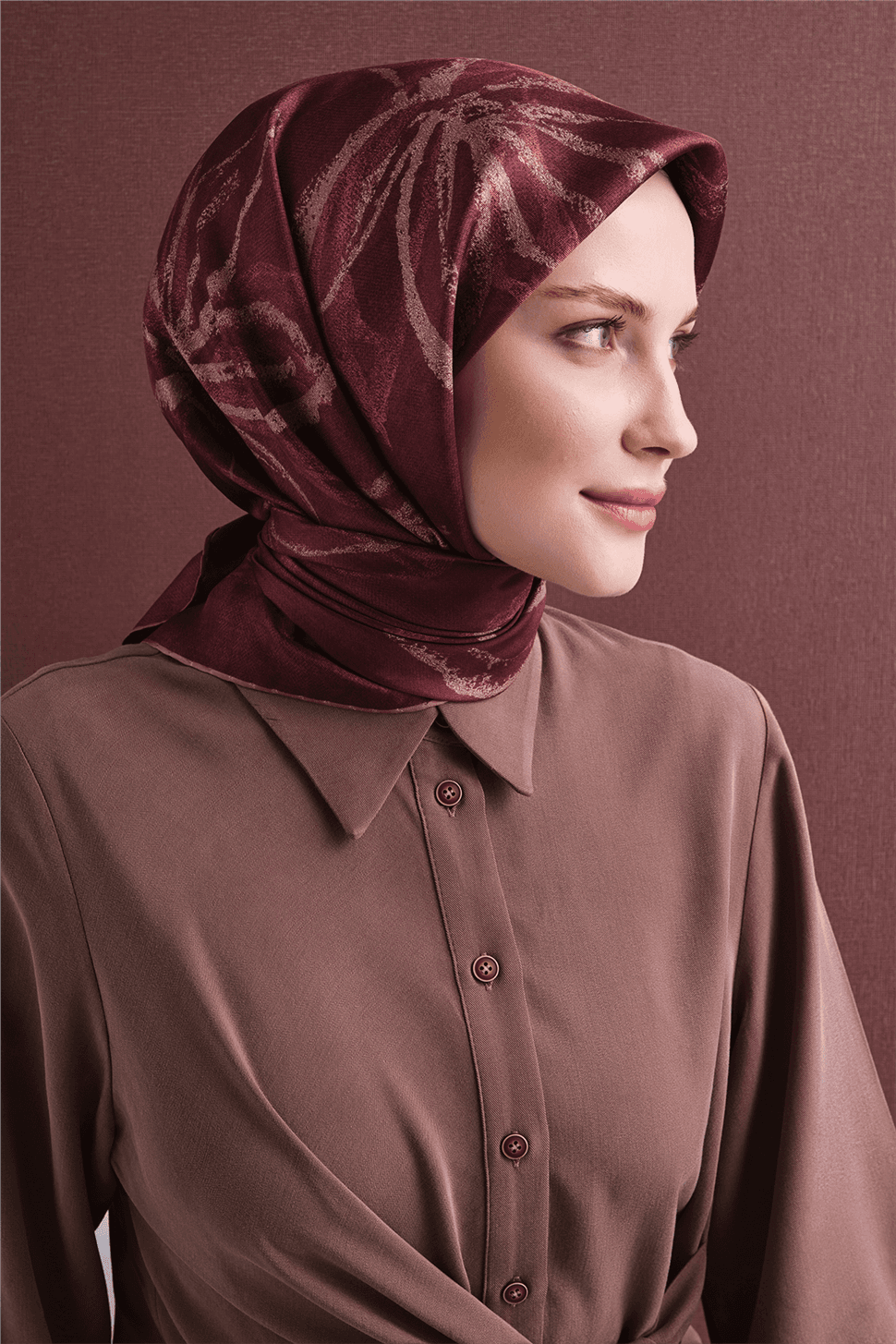 Armine Saf İpek Twill Eşarp 9600D - Bordo 3