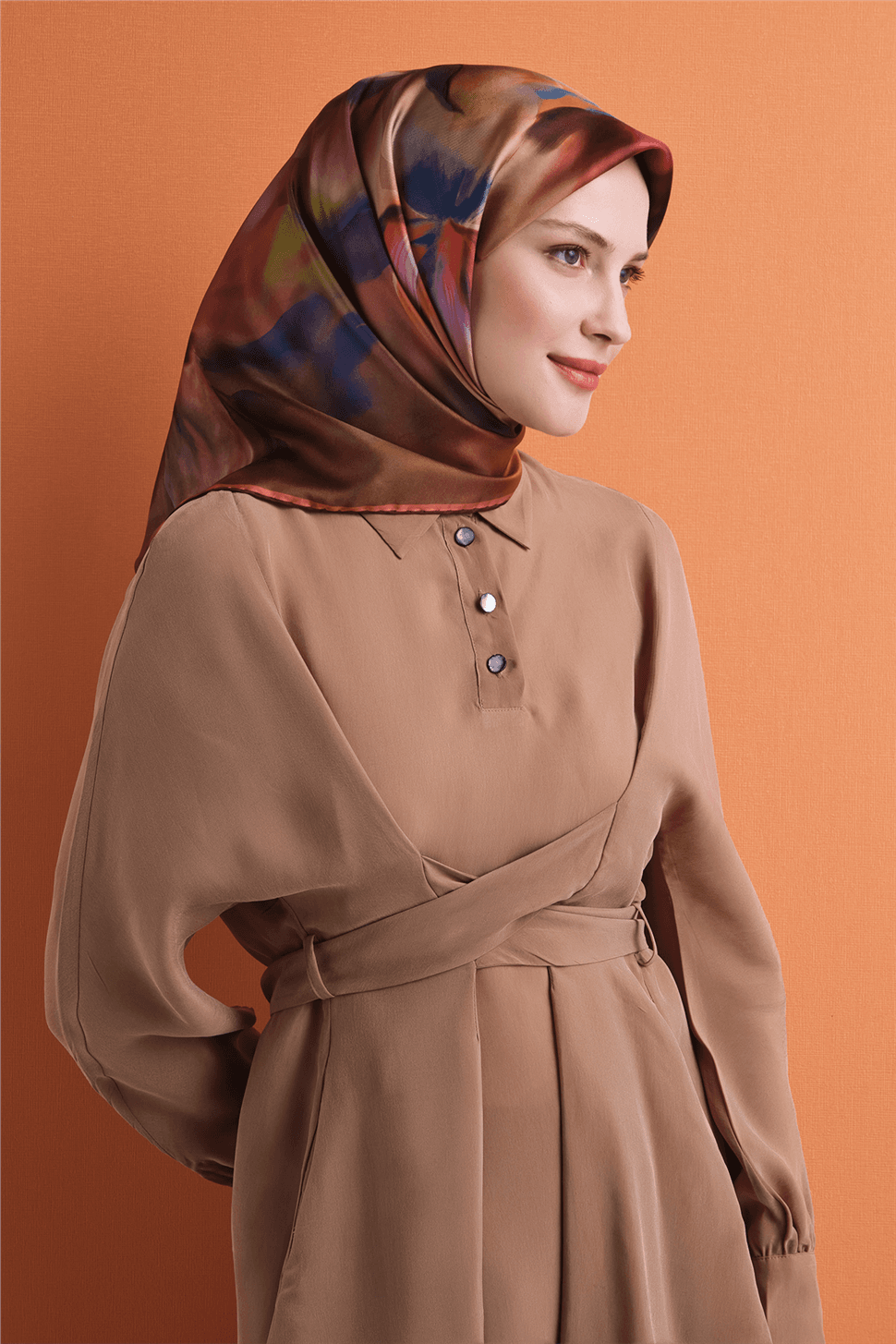 Armine Saf İpek Twill Eşarp 9603D - Kahverengi 1