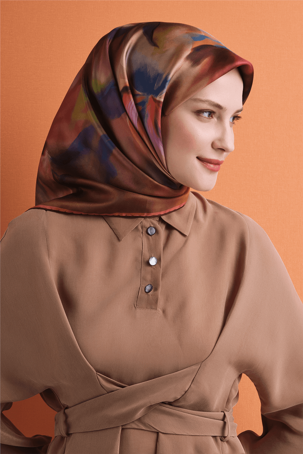 Armine Saf İpek Twill Eşarp 9603D - Kahverengi 2