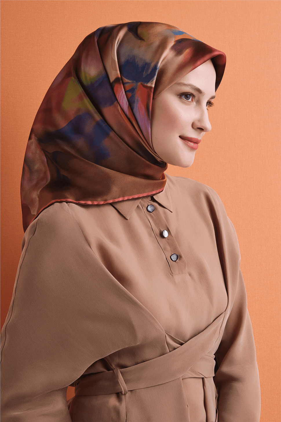 Armine Saf İpek Twill Eşarp 9603D - Kahverengi 3