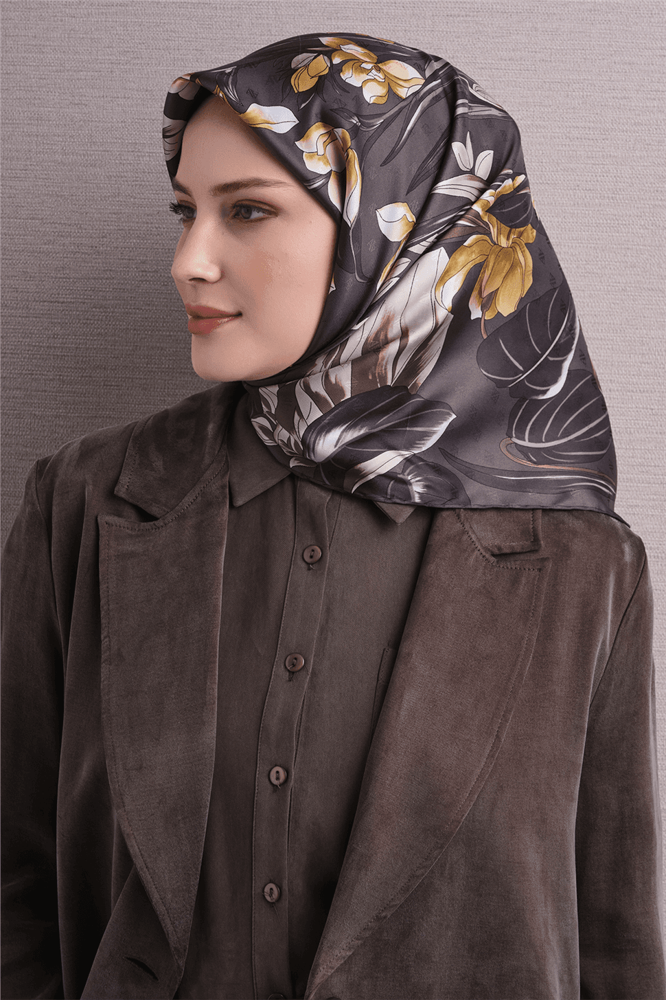 Armine Jakarlı İpek Eşarp 9608D - Gri 3