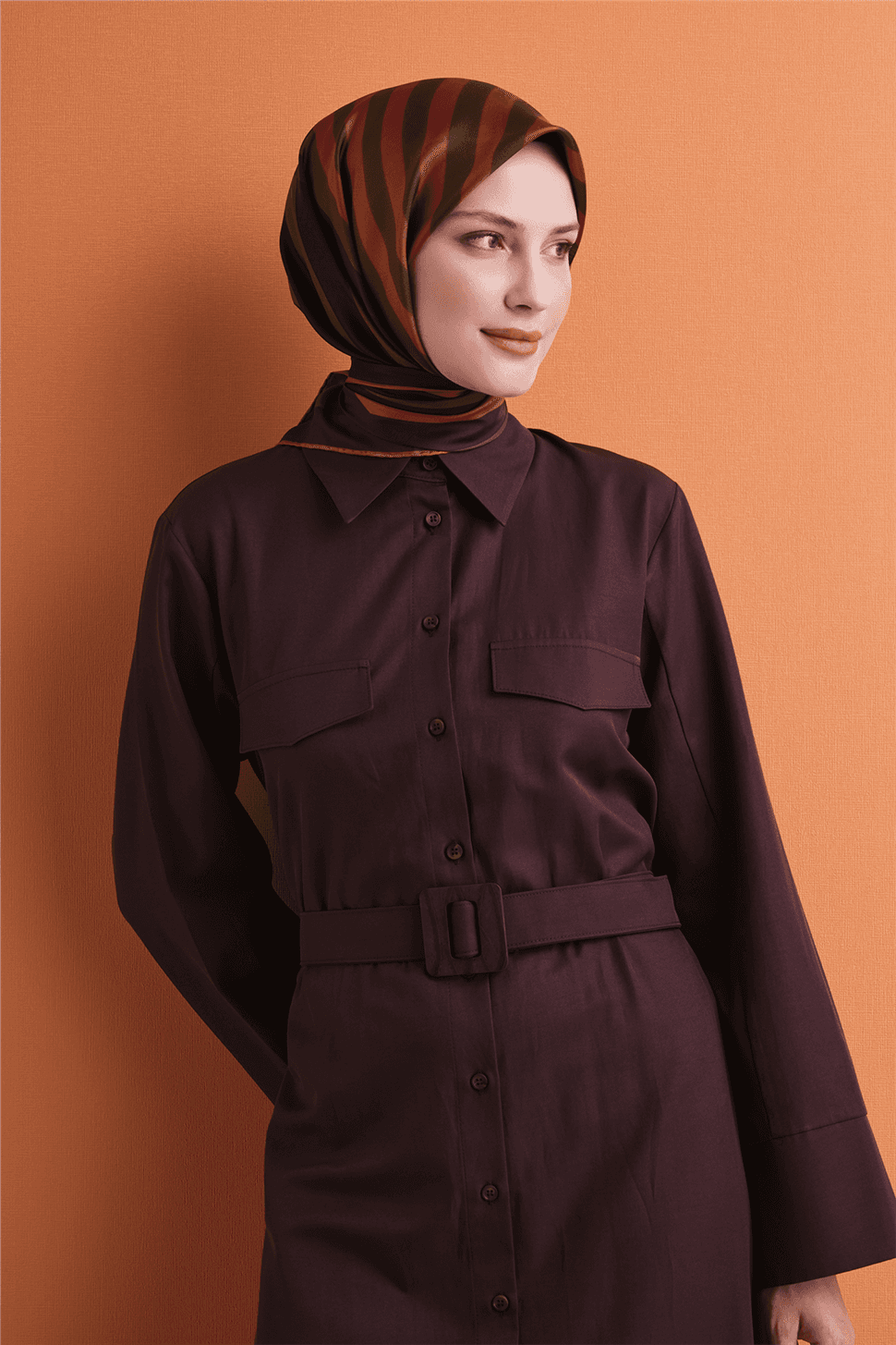 Armine Saf İpek Twill Eşarp 9615D - Kahverengi 1